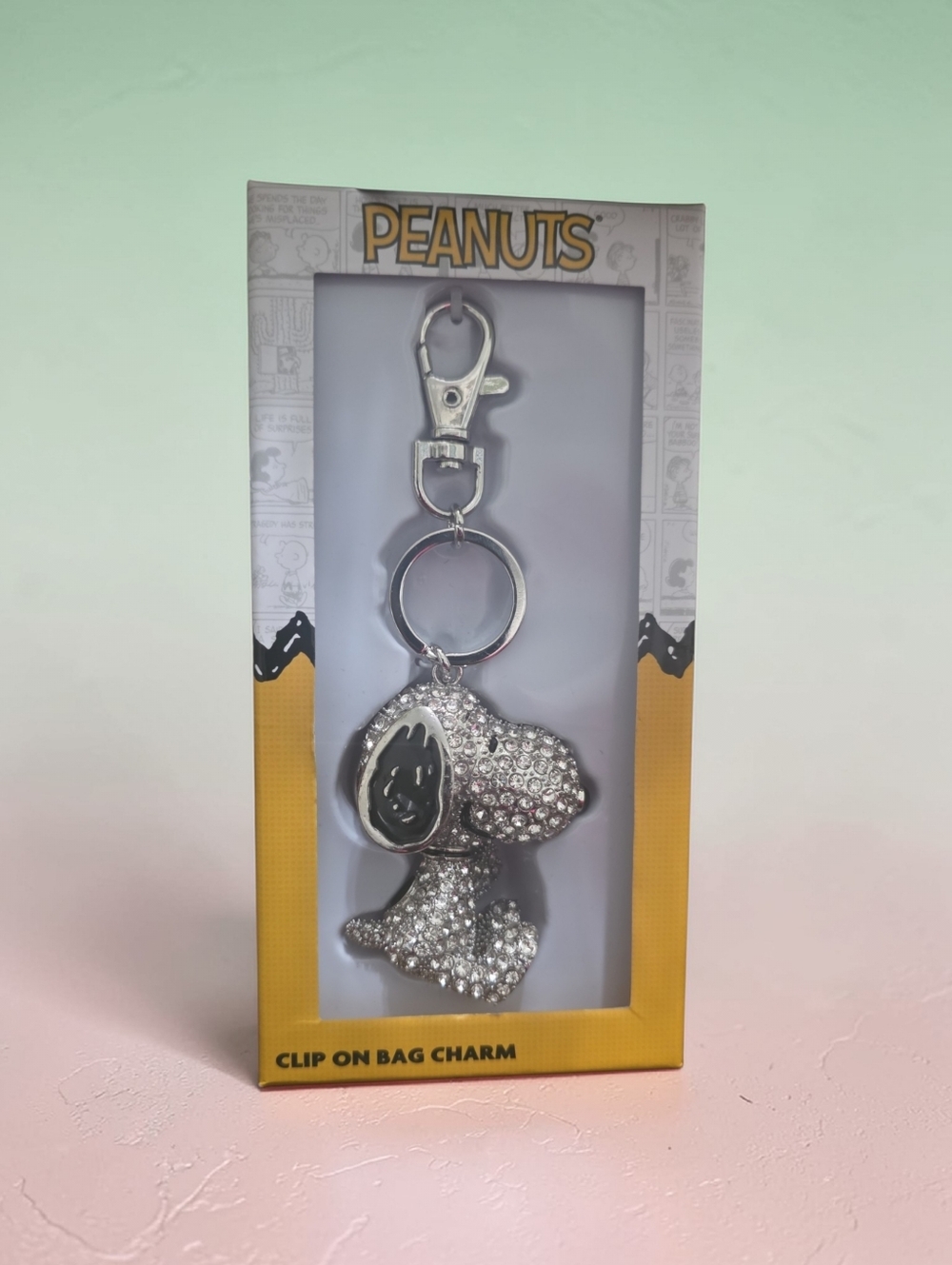 Macys Peanuts Silver Rhinestone Snoopy Clip-On Charm